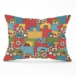Warren Reed - Designer Hand Drawn Sleeping Doodle Faces Cushions in Red - Size: 60 cm x 60 cm - thumbnail 1