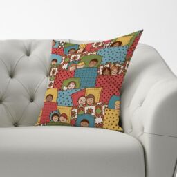 Warren Reed - Designer Hand Drawn Sleeping Doodle Faces Cushions in Red - Size: 60 cm x 60 cm - thumbnail 3