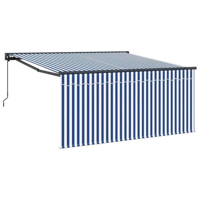 Berkfield Home Retractable Awning Manual Navy & White 350 x 250 cm in Blue - image 1