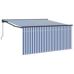 Berkfield Home Retractable Awning Manual Navy & White 350 x 250 cm in Blue