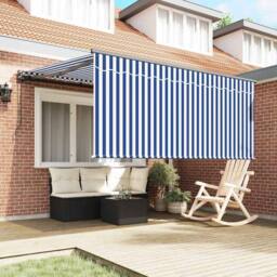 Berkfield Home Retractable Awning Manual Navy & White 350 x 250 cm in Blue - thumbnail 3