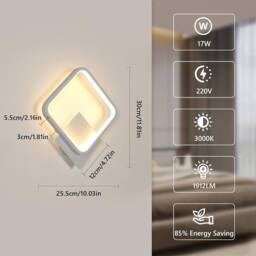 COMELY Indoor Wall Lights, 17 W Square White Wall Lights, 3000 K Warm White - thumbnail 4