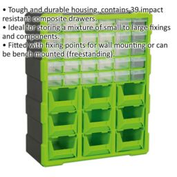 Loops 375 x 165 x 470mm 39 Drawer Parts Cabinet - GREEN - Wall Mounted / Standing Box - thumbnail 2