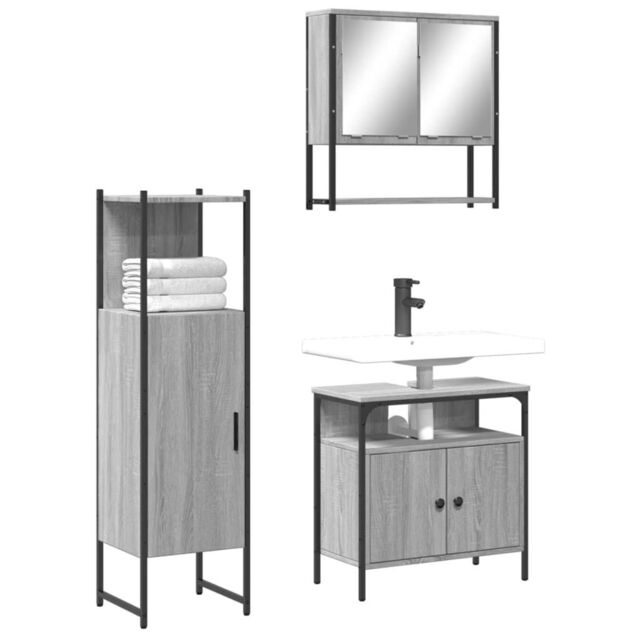 Berkfield Home 3 Piece Bathroom Furniture Set Grey Sonoma Engineered Wood - image 1