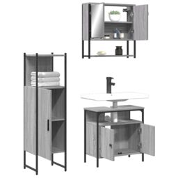 Berkfield Home 3 Piece Bathroom Furniture Set Grey Sonoma Engineered Wood - thumbnail 4