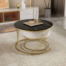 STILVORA Nesting Coffee Table Set with Drawer & Marble-Effect Top in Black - thumbnail 3