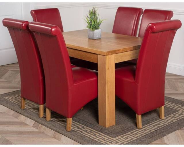 Thats Furniture Dakot 127 x 82cm Oak Small Dining Table & 6 Montana Leather Chairs in Red - Size: 127 x 82 cm - image 1