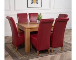 Thats Furniture Dakot 127 x 82cm Oak Small Dining Table & 6 Montana Leather Chairs in Red - Size: 127 x 82 cm - thumbnail 3