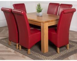 Thats Furniture Dakot 127 x 82cm Oak Small Dining Table & 6 Montana Leather Chairs in Red - Size: 127 x 82 cm