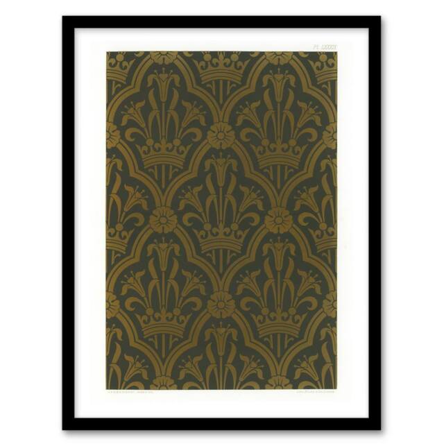 Artery8 Lily & Crown Art Deco Pattern Audsley Framed Wall Art Print in Gold - Size: A4 - image 1