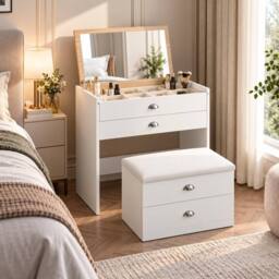HOMEWEDO Dressing Table Set With Flip-Top Mirror, Stool, 4 Drawers & Organiser in White - Size: 1 Pack - thumbnail 1