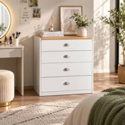 HOMEWEDO Dressing Table Set With Flip-Top Mirror, Stool, 4 Drawers & Organiser in White - Size: 1 Pack - thumbnail 3