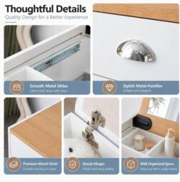 HOMEWEDO Dressing Table Set With Flip-Top Mirror, Stool, 4 Drawers & Organiser in White - Size: 1 Pack - thumbnail 2