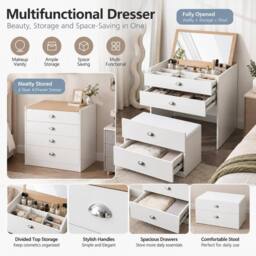 HOMEWEDO Dressing Table Set With Flip-Top Mirror, Stool, 4 Drawers & Organiser in White - Size: 1 Pack - thumbnail 4