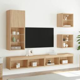 Berkfield Home TV Cabinet with LED Lights Sonoma Oak 40.5x30x102 cm in Light Tan - thumbnail 3