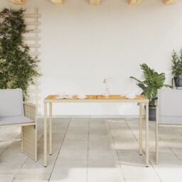Berkfield Home Garden Table with Acacia Wood Top Beige 115x54x74 cm Poly Rattan - Size: 115 x 54 x 74 cm - thumbnail 3