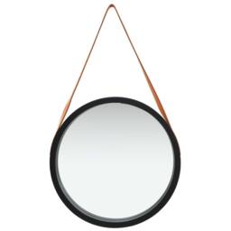 Berkfield Home Wall Mirror with Strap 50 cm Black - thumbnail 1