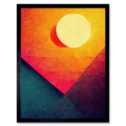 "Artery8 Wall Art Print Abstract Geometric Retro Eclipse Moon Sun Yellow Pink Teal Colourful Sunset Art Framed in Black - Size: W12"" x H16""" - thumbnail 1