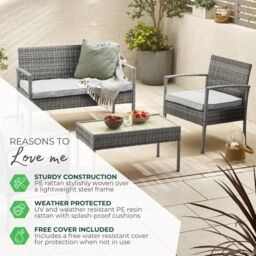 FurnitureboxUK Porto Grey PE Rattan Outdoor Garden 4 Seat Coffee Table & Chairs Set, 2 Chairs 2 Seater Garden Bench - thumbnail 9