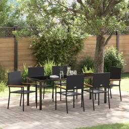 Berkfield Home 7 Piece Garden Dining Set Black Poly Rattan