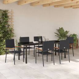 Berkfield Home 7 Piece Garden Dining Set Black Poly Rattan - thumbnail 4