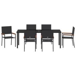 Berkfield Home 7 Piece Garden Dining Set Black Poly Rattan - thumbnail 7