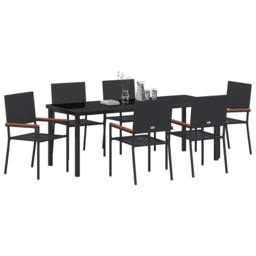 Berkfield Home 7 Piece Garden Dining Set Black Poly Rattan - thumbnail 3