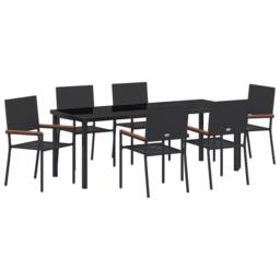 Berkfield Home 7 Piece Garden Dining Set Black Poly Rattan - thumbnail 2
