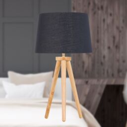 First Choice Lighting Voyage - Light Oak Table Lamp or Bedside Light with Black & Gold Shade in Brown - thumbnail 3