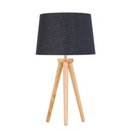 First Choice Lighting Voyage - Light Oak Table Lamp or Bedside Light with Black & Gold Shade in Brown