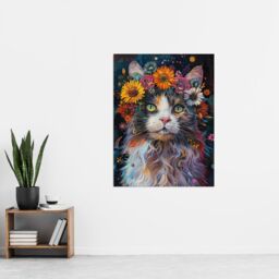 "Artery8 Wall Art Print Mystic Psychedelic Hippy Cat Flower Crown Abstract Poster - Size: W12"" x H16""" - thumbnail 4