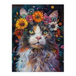 "Artery8 Wall Art Print Mystic Psychedelic Hippy Cat Flower Crown Abstract Poster - Size: W12"" x H16""" - thumbnail 1