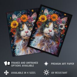 "Artery8 Wall Art Print Mystic Psychedelic Hippy Cat Flower Crown Abstract Poster - Size: W12"" x H16""" - thumbnail 2