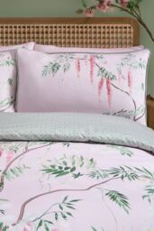 Soiree 'Enya' 100% Cotton Floral Print Duvet Cover Set in Pink - Size: King - thumbnail 2