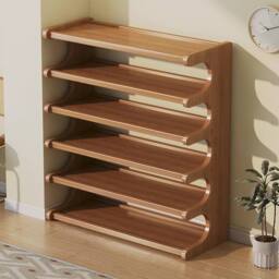 FORGEVIO 6 Tier Wooden Shoe Rack Storage Shelf Unit Cabinet Organiser in Brown - thumbnail 6