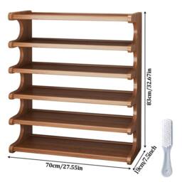 FORGEVIO 6 Tier Wooden Shoe Rack Storage Shelf Unit Cabinet Organiser in Brown - thumbnail 2