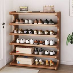 FORGEVIO 6 Tier Wooden Shoe Rack Storage Shelf Unit Cabinet Organiser in Brown - thumbnail 1
