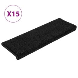 Berkfield Home Carpet Stair Treads 15 pcs 65x21x4 cm Black - Size: Medium - thumbnail 2