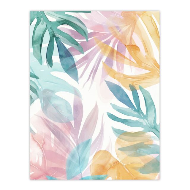 "Artery8 Plant Lover Monstera Leaves Colourful Watercolour Wall Art Print - Size: W24"" x H32""" - image 1