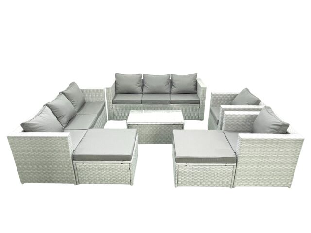 Fimous Outdoor Rattan Sofa Garden Furniture Set with 2 Armchairs Oblong Coffee Table 2 Big Footstools Light Grey Mixed - image 1