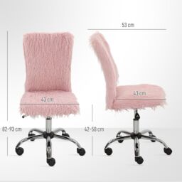 HOMCOM Armless Makeup Vanity Chair, 360° Swivel Computer Chair in Pink - thumbnail 3