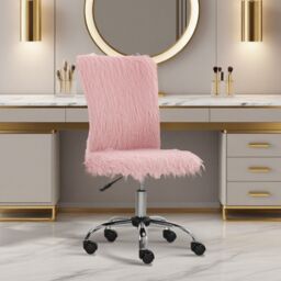 HOMCOM Armless Makeup Vanity Chair, 360° Swivel Computer Chair in Pink