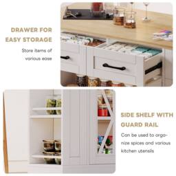 BTM Kitchen Island on Wheels Folding Tabletop Storage Cabinet USB in White - thumbnail 3