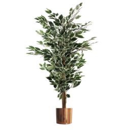 Leaf 130cm Artificial Variegated White/Green Ficus Tree Copper Planter in Green