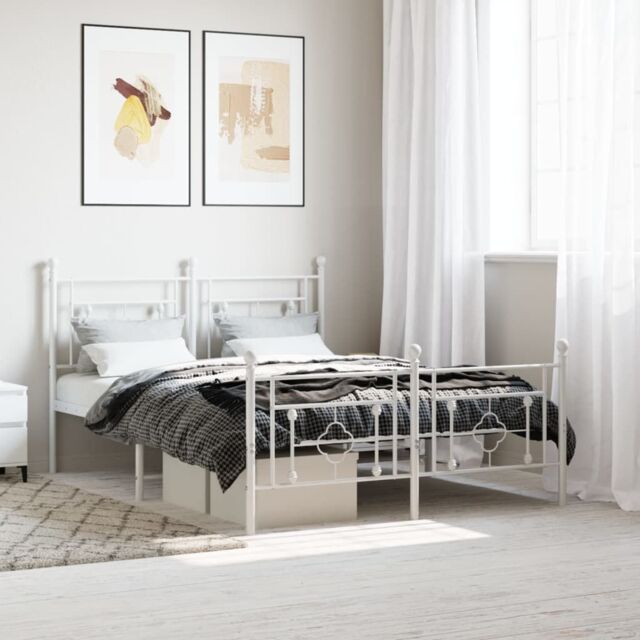 Berkfield Home Metal Bed Frame without Mattress with Footboard White 140x190cm - Size: 140x190 cm - image 1