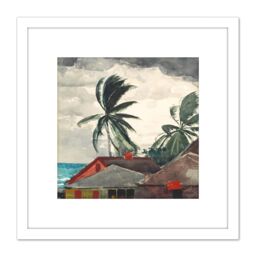 Artery8 Homer Hurricane Bahamas Painting 8X8 Inch Square Wooden Framed Wall Art Print Picture with Mount in White - thumbnail 1
