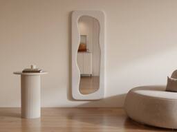 Vente-unique -Shaped Bouclé Fabric Mirror - L60 X H160 Cm - Ivory - HAIMEI - thumbnail 3