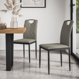 More4Homes Malvern Round Dining Table & Chairs - Black Table Top w Solid Oak Legs + Monza Fabric Dining Chair Set Of 4 in Grey - thumbnail 5