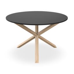 More4Homes Malvern Round Dining Table & Chairs - Black Table Top w Solid Oak Legs + Monza Fabric Dining Chair Set Of 4 in Grey - thumbnail 3