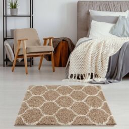 THE RUGS Soft Trellis Shaggy Rugs & Runners Beige & Ivory Living Room - Size: 120 cm diameter - thumbnail 7